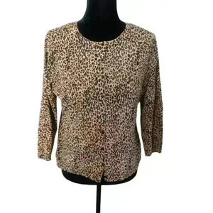 Silx by August Silk Women's Leopard Print 3/4 Sleeve Button-up Cardigan L